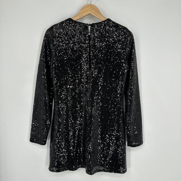 REFORMATION Odeon Sequin Mini Dress Long Sleeve Shimmer Sparkle Black - Picture 10 of 15